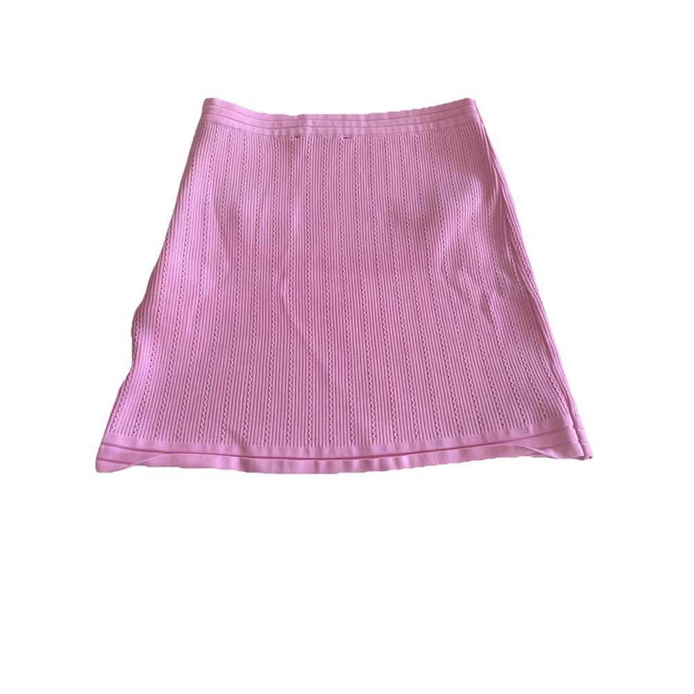 zara pink ribbed cardigan skirt set gold buttons sz L classic DC lady jacket - Picture 8 of 10